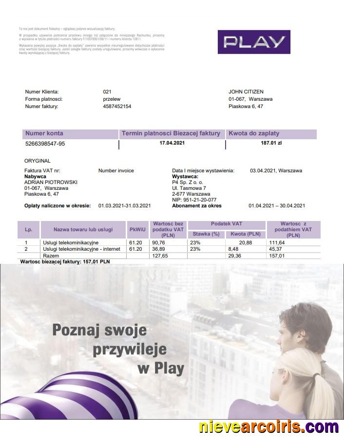 Realistic Poland Play Utility Bill Template In Word And PDF Format, Fully Editable