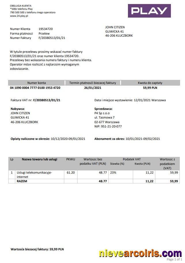 Professional Poland Play Utility Bill Template In Word And PDF Format