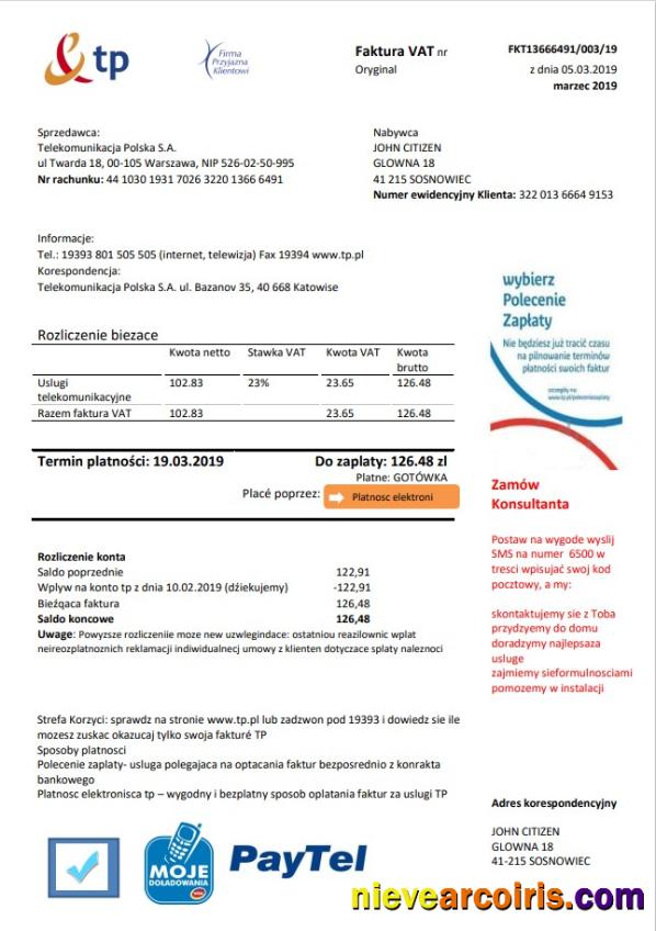 Professional Poland TP Utility Bill Template In Word And PDF Format