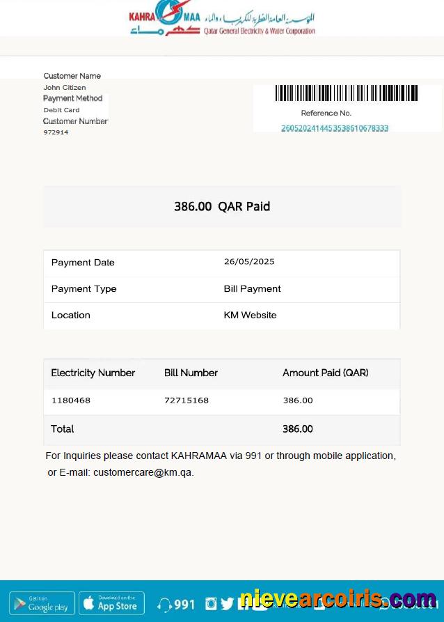 Editable Qatar Kahramaa Utility Bill Template In Word And PDF Formats