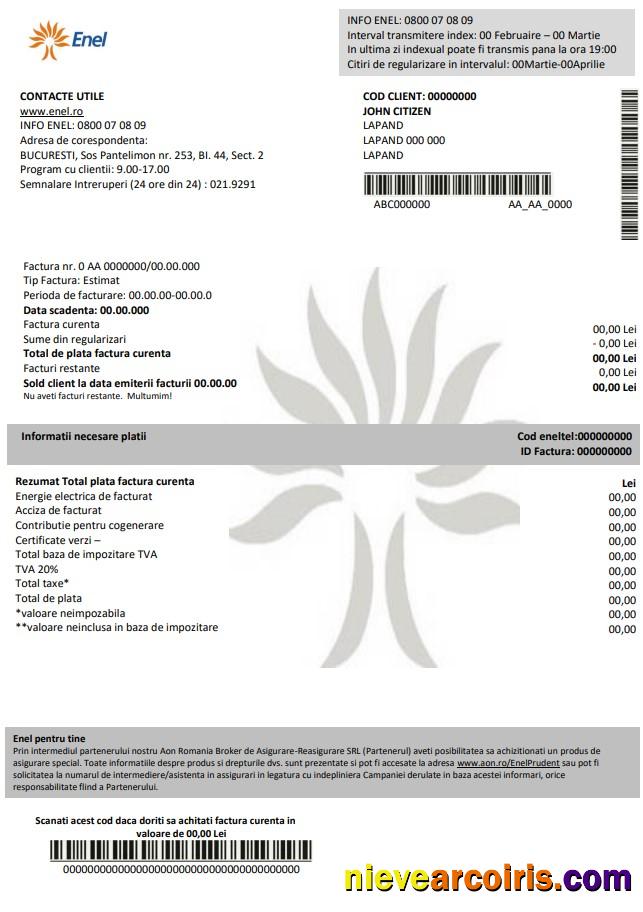 Premium Romania Enel Electricity Proof Of Address Utility Bill Template In Word And PDF Format (.doc And .pdf)