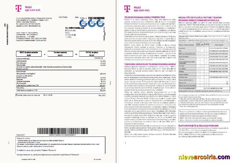 Realistic Romania T Mobile Utility Bill Template In Word And PDF Formats, 4 Pages, 1 2 Pages