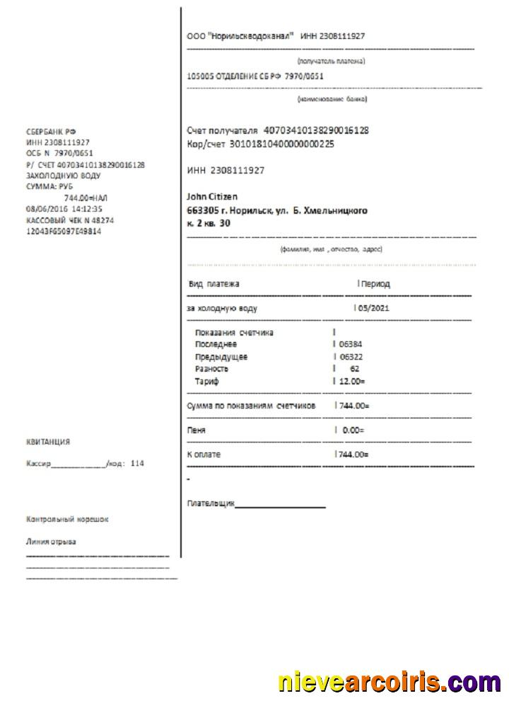 Editable Russia Water Utility Bill Template In Word And PDF Format, Fully Editable