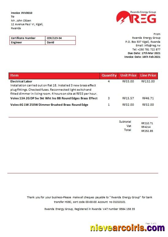 Professional Rwanda Energy Group Electricity Utility Bill Template In Word And PDF Format