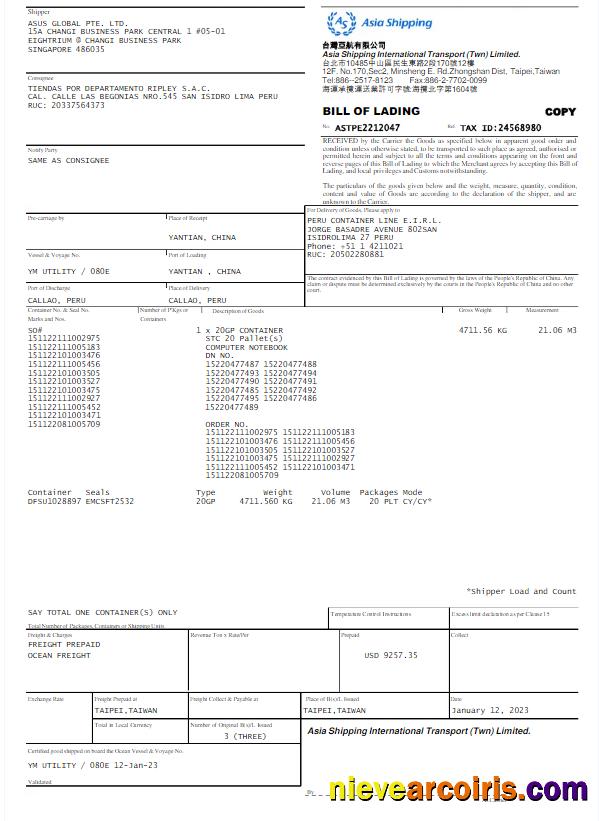 Premium SINGAPORE ASIA SHIPPING Utility Bill Word And PDF Template