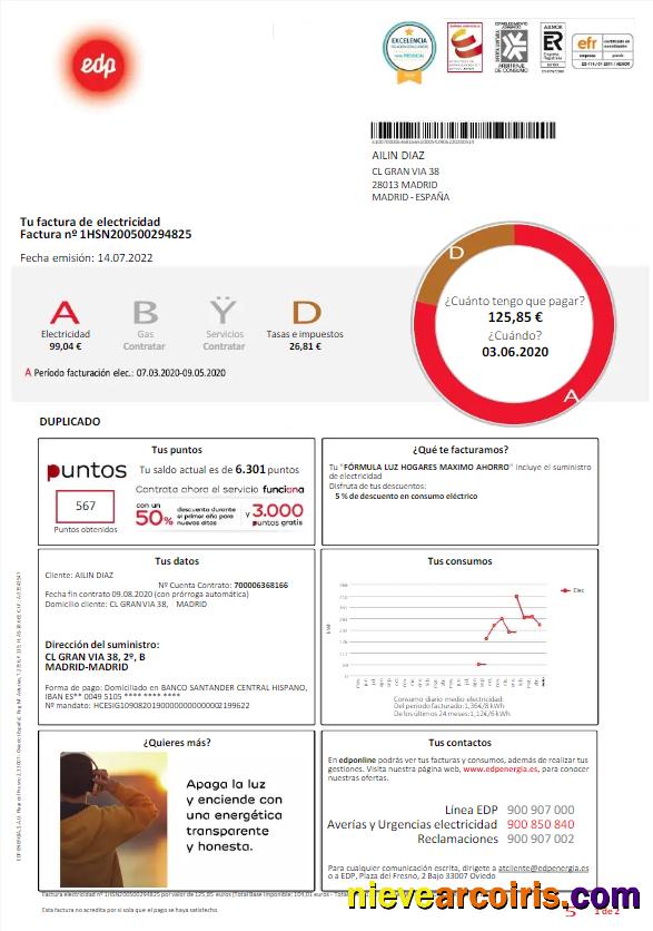 Premium SPAIN EDP Utility Bill Template, Version 2