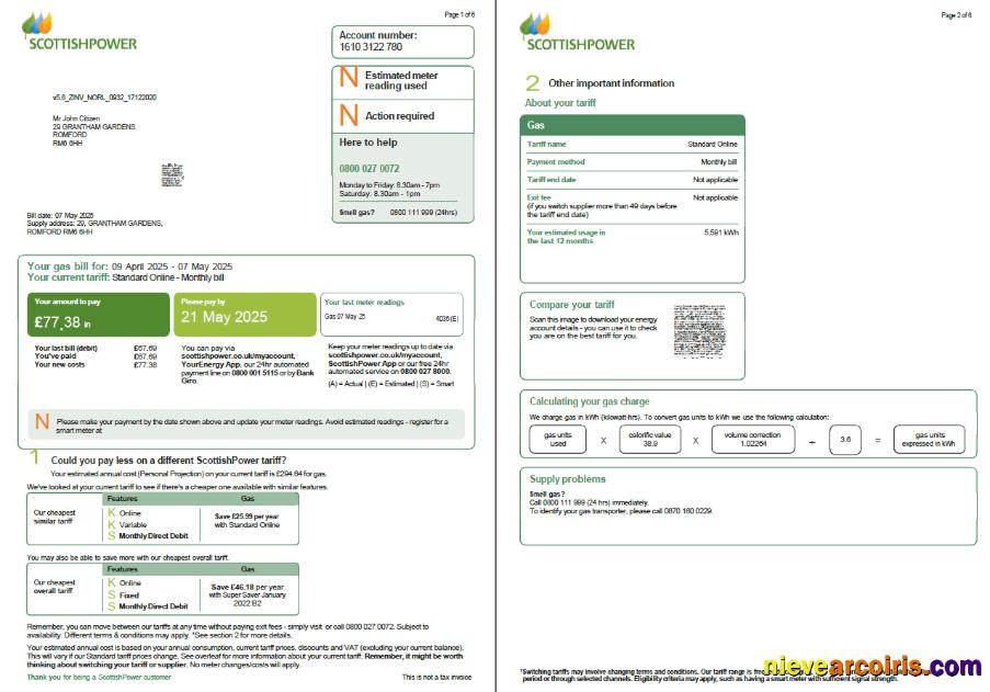 Premium Scotland Scottish Power Utility Bill Template In Word And PDF Formats, 6 Pages, 1 2 Pages