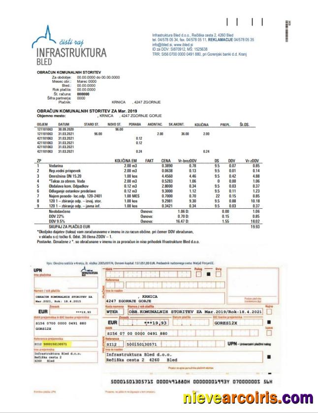 Professional Slovenia Infrastruktura Bled Utility Bill Template In Word And PDF Format (.doc And .pdf)