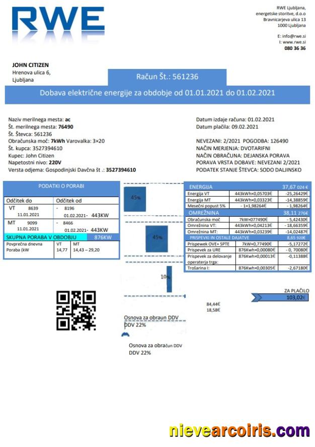 Professional Slovenia RWE Electricity Proof Of Address Utility Bill Template In Word And PDF Format