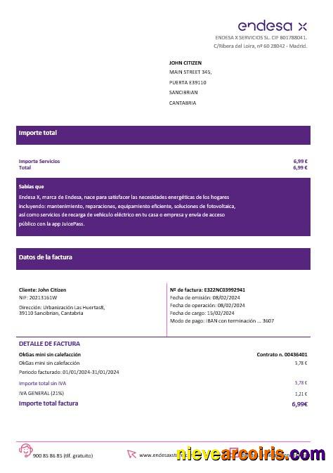 Spain Barcelona Endesa X Electricity Utility Bill Word And PDF Formats Template