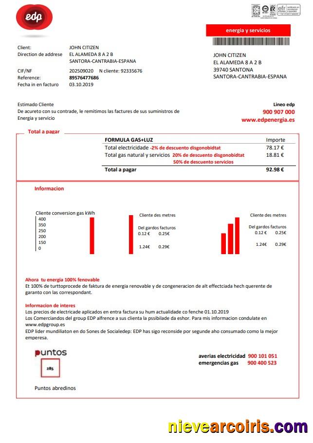 Professional Spain EDP Energia Utility Bill Template In Word And PDF Format