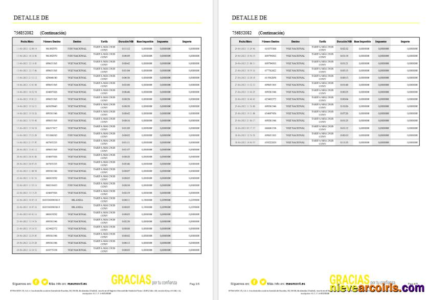 Spain Masmovil Internet Utility Bill Word And PDF Formats, 6 Pages. Sample