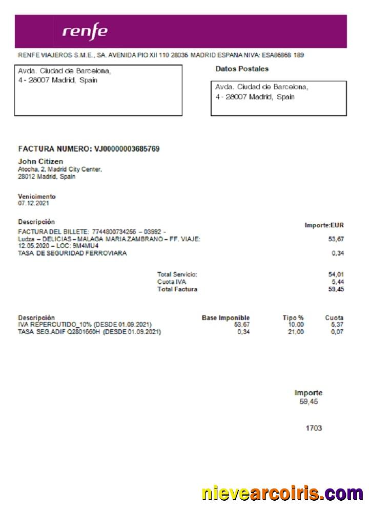 Realistic Spain Renfe Utility Bill Template In Word And PDF Format