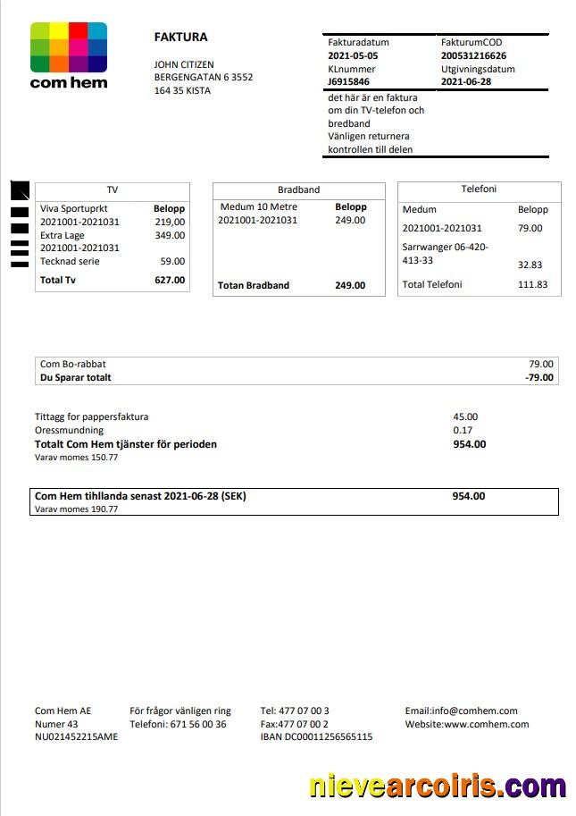 Premium Sweden Com Hem Utility Bill Template In Word And PDF Format