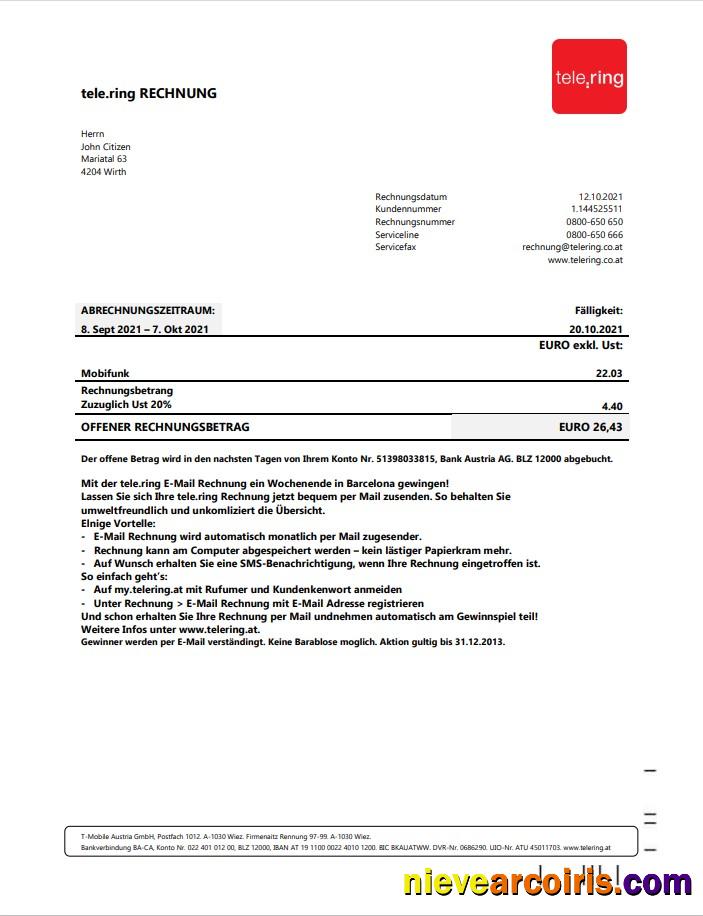 Realistic Sweden Tele Ring Utility Bill Template In Word And PDF Format