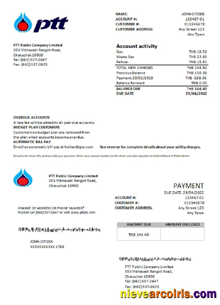 Premium Thailand PTT Gas Utility Bill Template In Word And PDF Format