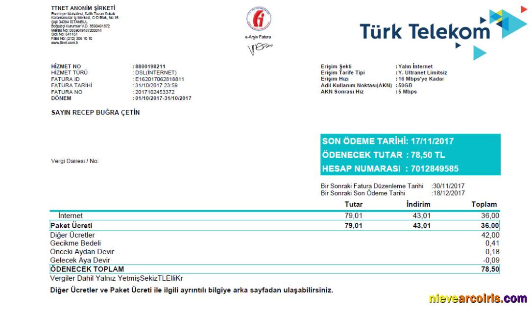 Professional Turkey Turktelekom Utility Bill Template In Word And PDF Format, Fully Editable