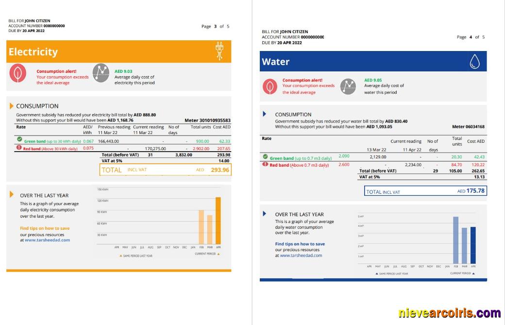 Realistic UAE Dubai Al Ain Distribution Co. Word And PDF Utility Bill Template (5 Pages) .3 4