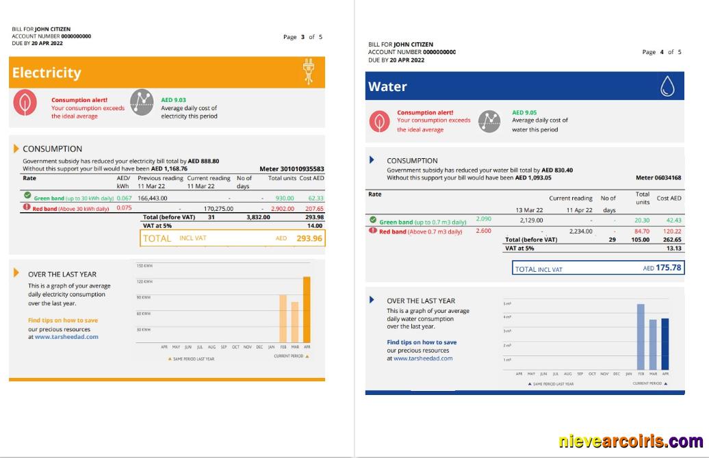Professional UAE Fujairah Al Ain Distribution Co. Word And PDF Utility Bill Template (5 Pages) 3 4