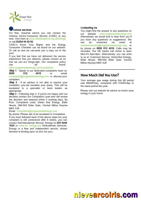 UK Green Star Energy Energy Utility Bill Word And PDF, Formats 3, Photolook