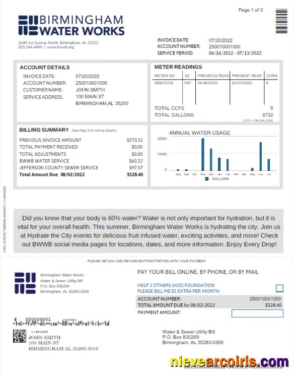 Premium UNITED KINGDOM BIRMINGHAM WATER Utility Bill Word And PDF Template