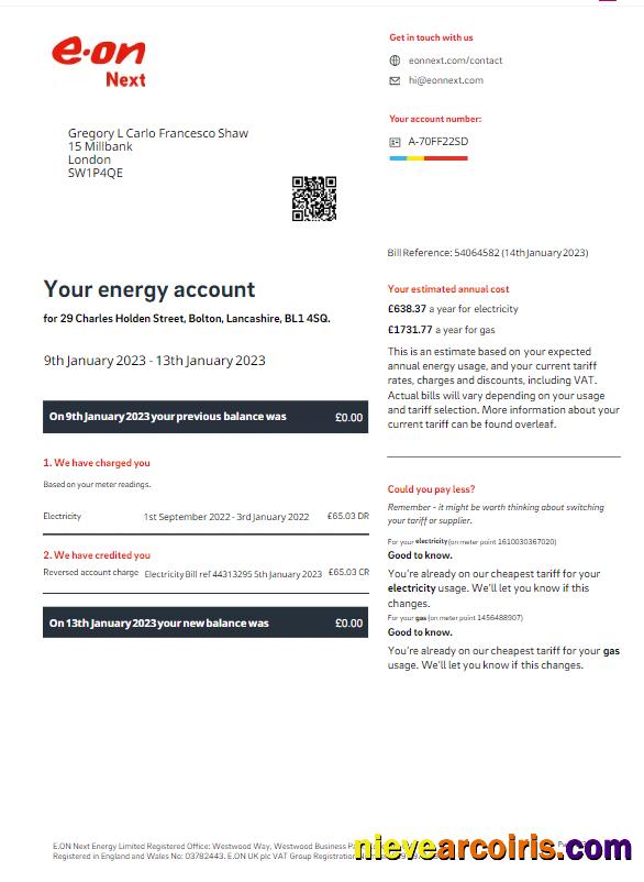 Realistic UNITED KINGDOM E ON Utility Bill Word And PDF Template