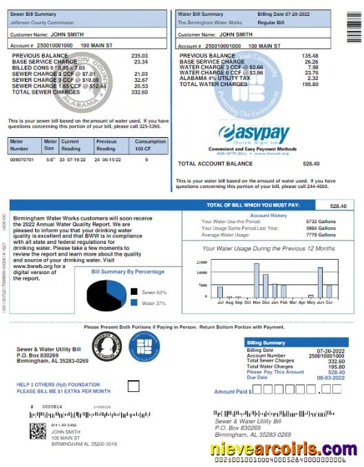 Editable UNITED KINGDOM SEWER & WATER Utility Bill Word And PDF Template