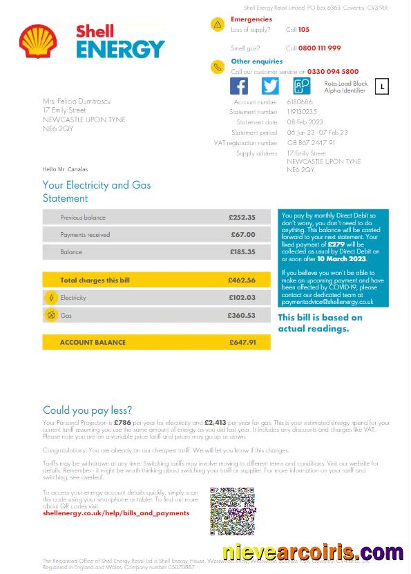 Premium UNITED KINGDOM SHELL ENERGY Utility Bill Template Word And PDF Template