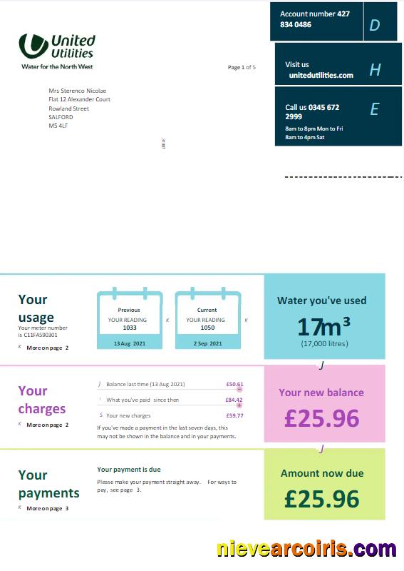 Professional UNITED KINGDOM UNITED UTILITIES Utility Bill Word And PDF Template