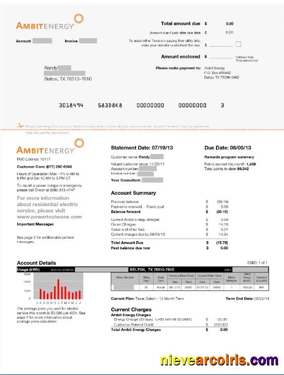 Realistic USA AMBIT ENERGY Utility Bill Word And PDF Template