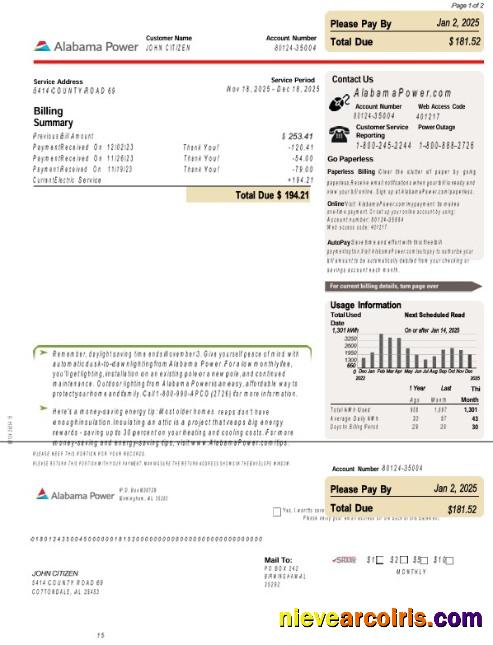 USA Alabama Power Utility Bill Preview