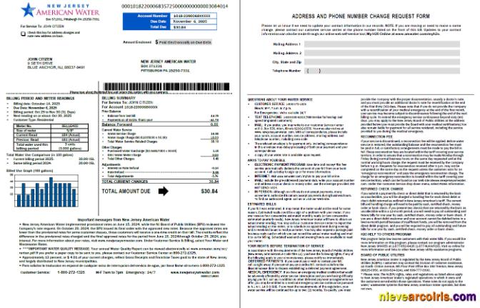 Professional USA American Water Utility Bill Template In Word And PDF Formats, 2 Pages, Version 2