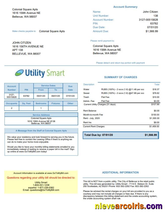Realistic USA Arizona Utility Smart Utility Bill Template In Word And PDF Format (.doc And .pdf)