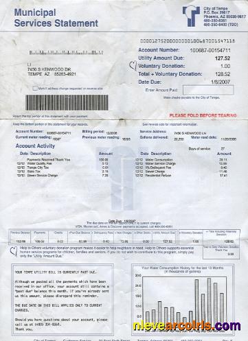 USA Arizona Water Utility Bill 2 Pages 1 In PSD Format Photolook