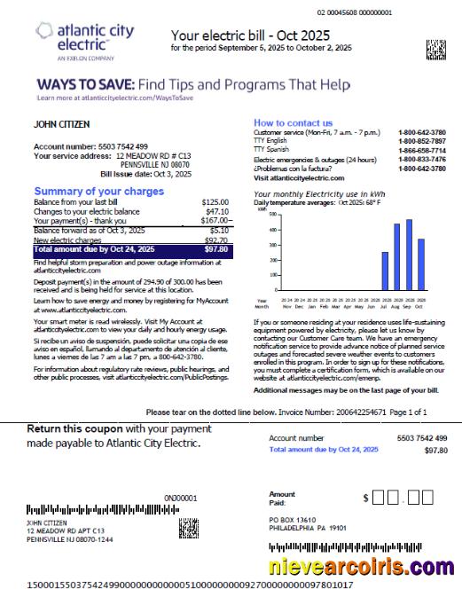 Premium USA Atlantic City Electric Utility Bill Template In Word And PDF Formats