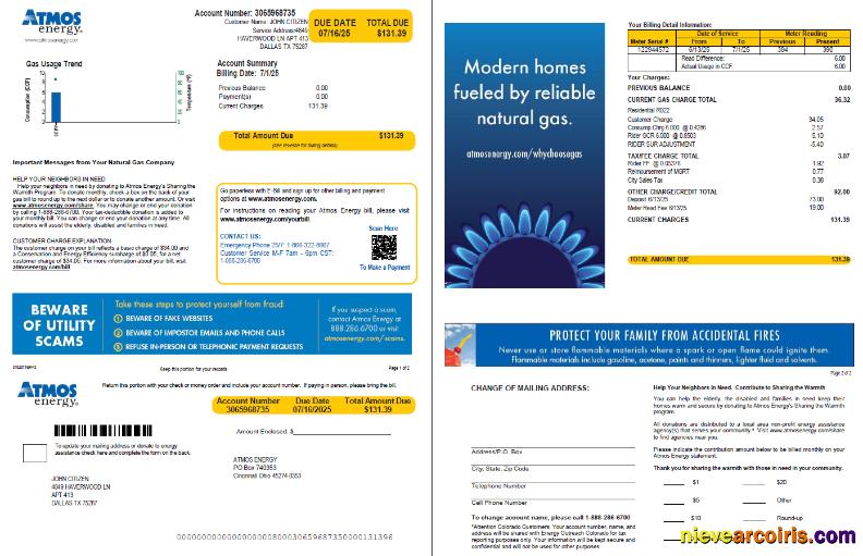 Editable USA Atmos Energy Utility Bill Template In Word And PDF Formats, 2 Pages