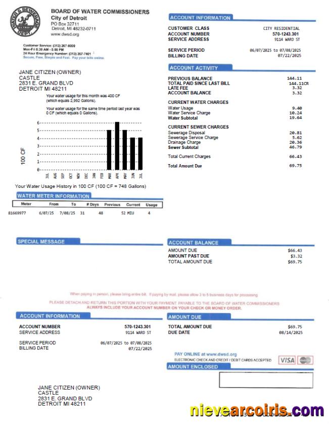 Realistic USA Board Of Water Commissioners Utility Bill Template In Word And PDF Formats
