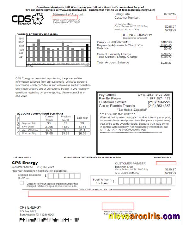 Realistic USA CPS ENERGY Utility Bill Word And PDF Template