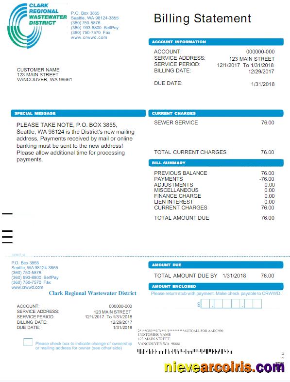 Realistic USA CRWWD Utility Bill Word And PDF Template