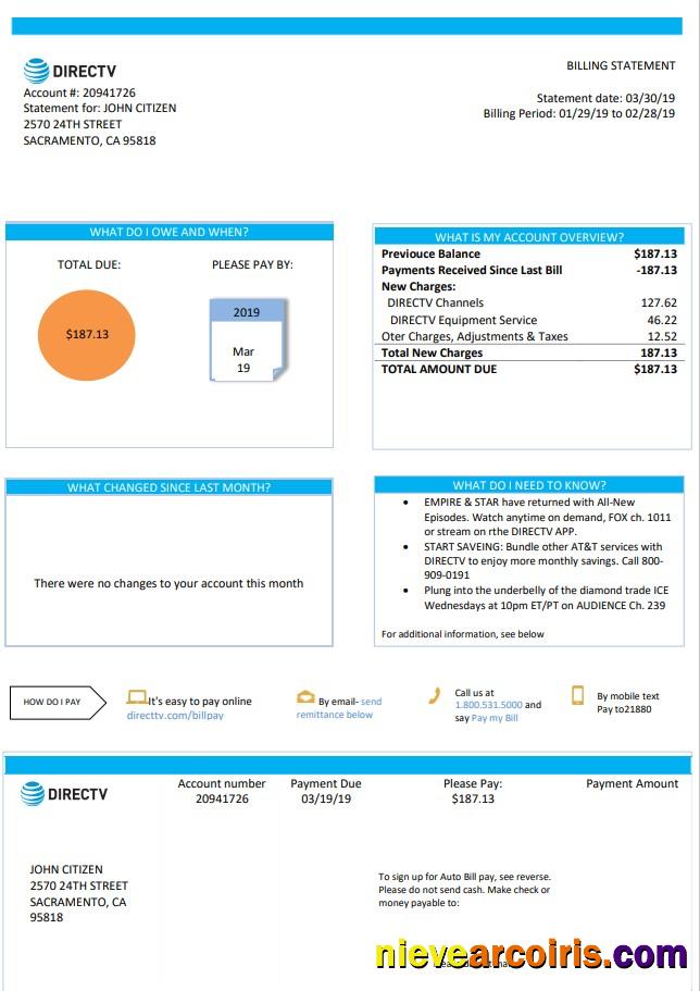 Realistic USA California Directv Utility Bill Template In Word And PDF Format, Good For Address Prove