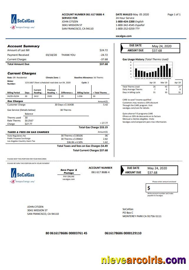 Professional USA California SoCal Gas Utility Bill Template In Word And PDF Format