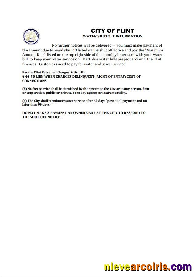 Realistic USA City Of Flint Michigan Water Utility Bill Shutoff Notice, Word And PDF Template, Version 2