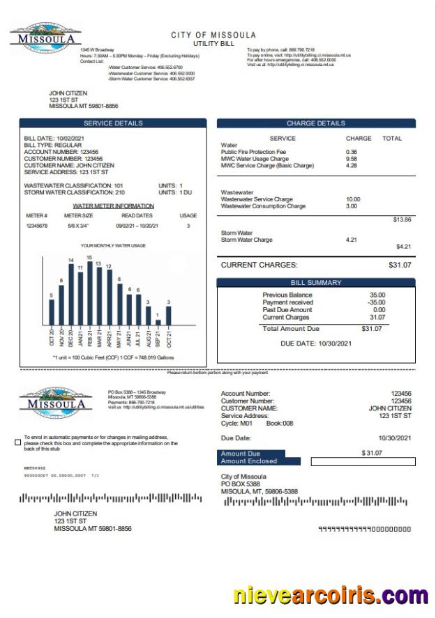 Premium USA City Of Missoula Utility Bill Template In Word And PDF Format
