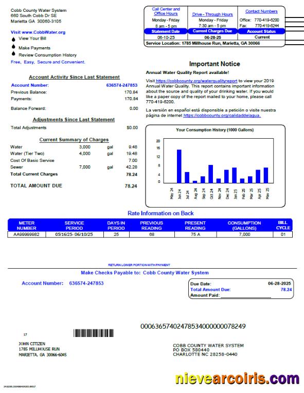 Premium USA Cobb County Water System Utility Bill Template In Word And PDF Formats