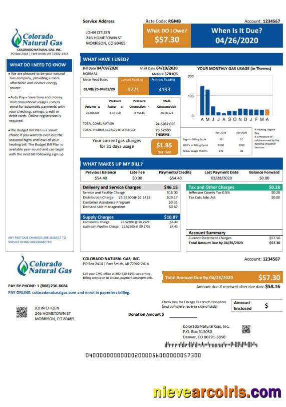 Premium USA Colorado Natural Gas Utility Bill Template In Word And PDF Format