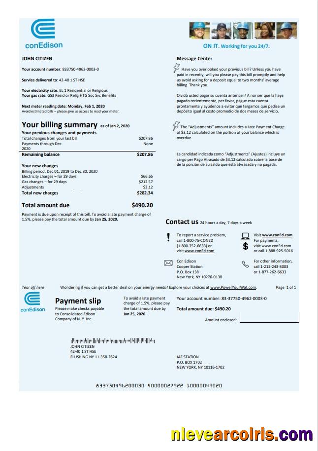 Premium USA Con Edison Electricity Utility Bill Template In Word And PDF Format