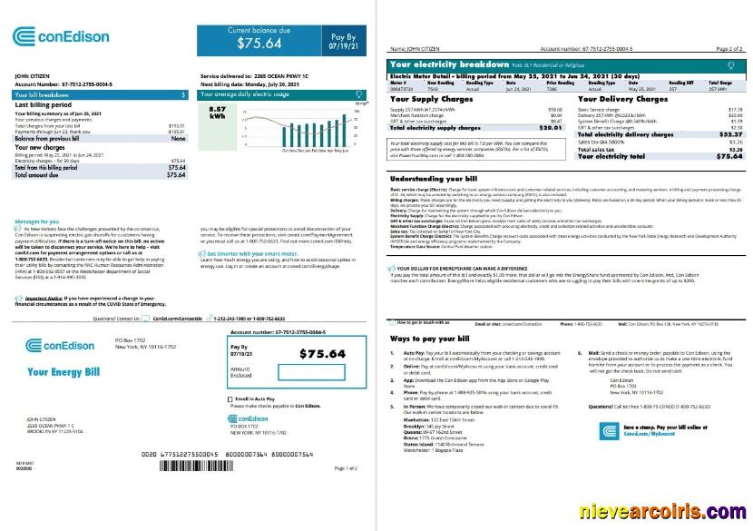 Professional USA Con Edison Utility Bill Template In Word And PDF Format, 2 Pages (2021 April – Present)