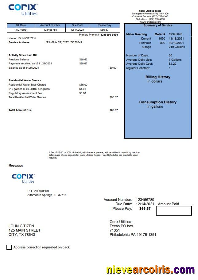 Realistic USA Corix Utilities Bill Template In Word And PDF Format