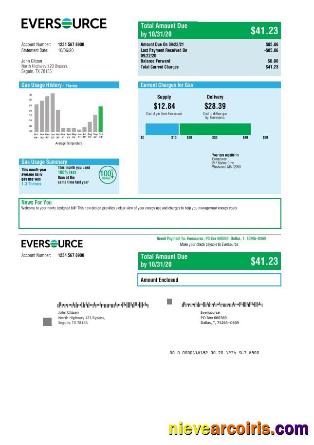 Premium USA Eversource Gas Utility Bill Template In Word And PDF Format, Good For Address Prove