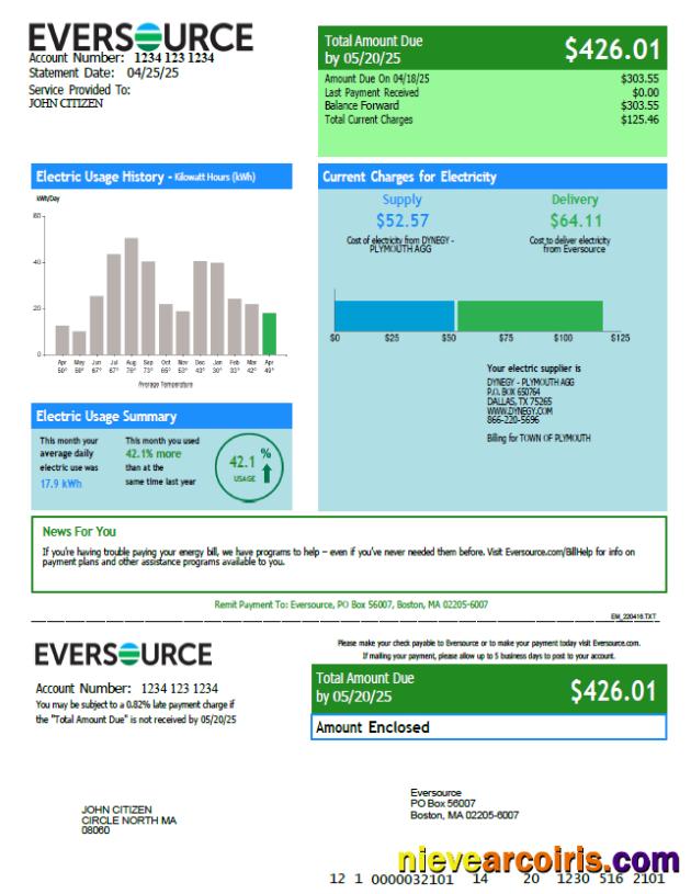 Editable USA Eversource Utility Bill Template In Word And PDF Formats